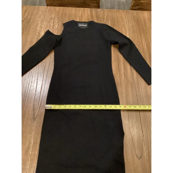 Revolve Nicholas Compact Shoulder Cut Out long sleeve slit black Midi Dress S - Picture 5 of 10